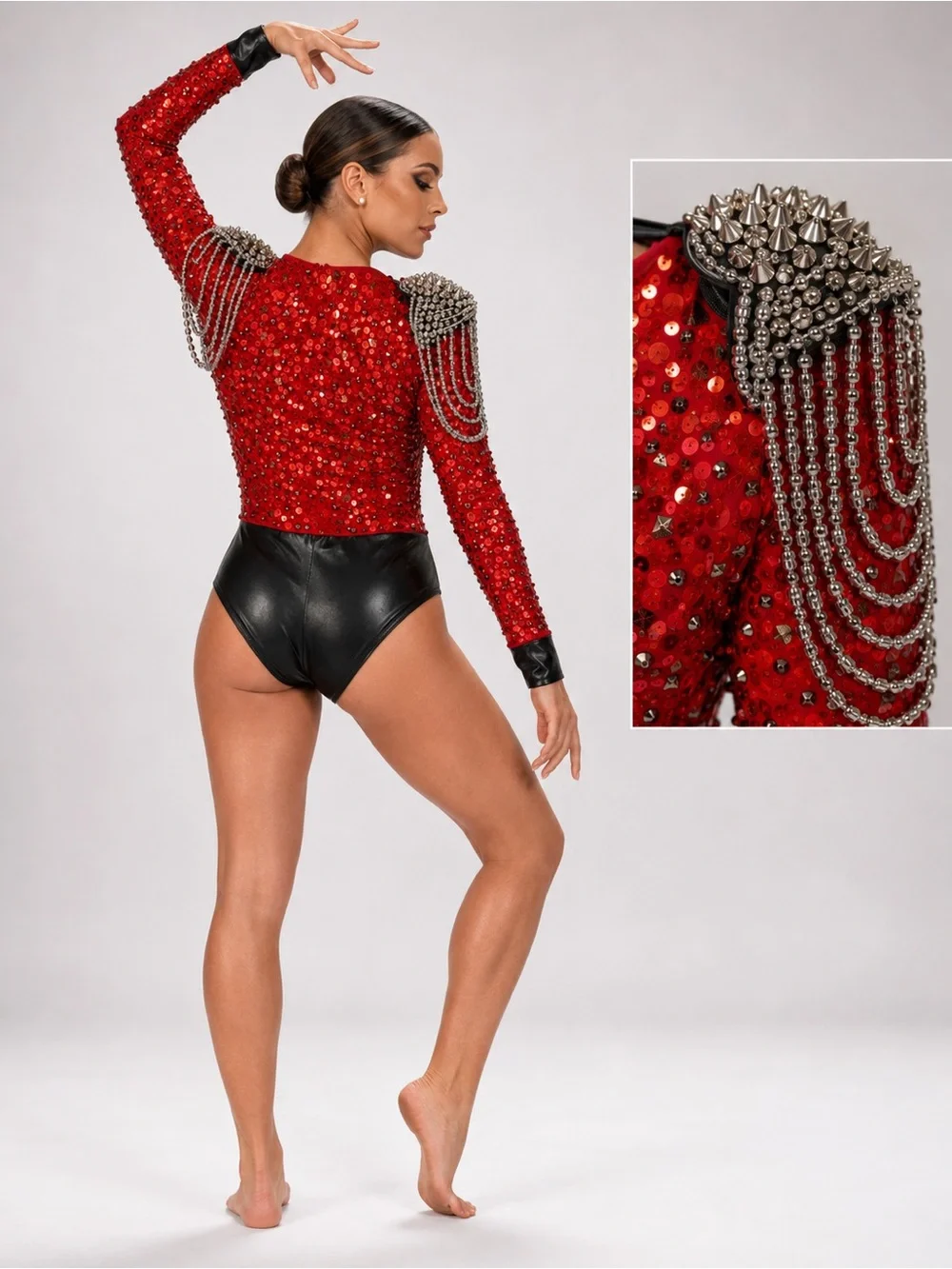 Glamour mature faux leather red goth grunge studed Dance Custom solo costume LA